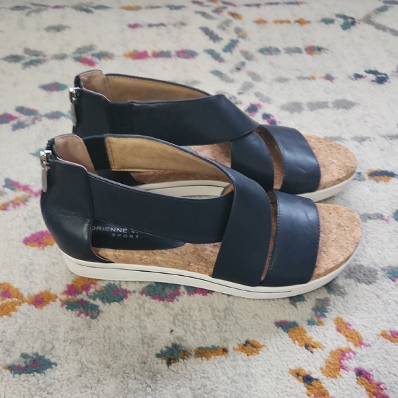 Adrienne Vittadini Shoes - Adrienne Vittadini Navy Cork Wedge Sandals with Back Zip